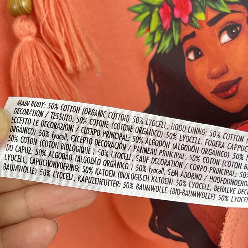 Disney Moana Sweatshirt Womens Large Orange Cropped Oversized Embroidered Tassel - Picture 6 of 13